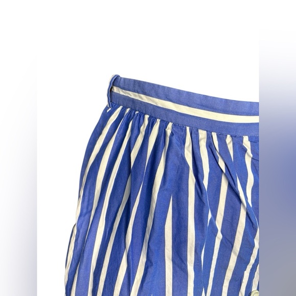 J CREW Button Front Striped Midi white and blue 100% cotton sz 2 skirt preloved - Picture 2 of 9